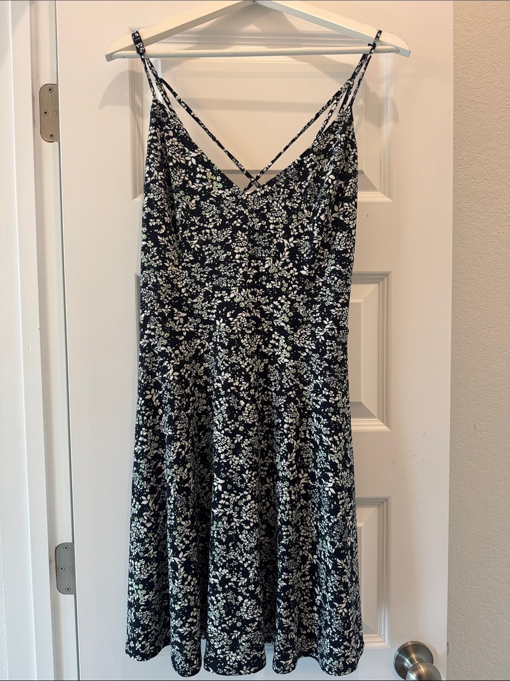 Floral Slip Dress with Crisscross Straps - Black/White
